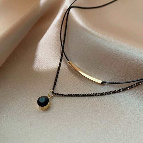 Black Cord Chain Choker Necklace | HN518