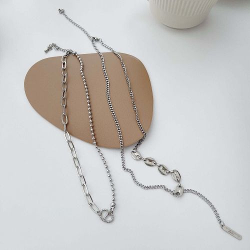 Asymmetric Layered Paperclip Lariat Necklace | HN894