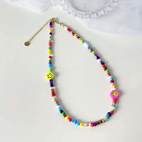 Colorful Beaded Smile Necklace, Y2k Necklace, Best Friend Gift | HN2026