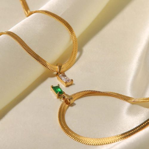 18K Gold Serpentine Necklace, Choker Necklace with CZ | JDN227