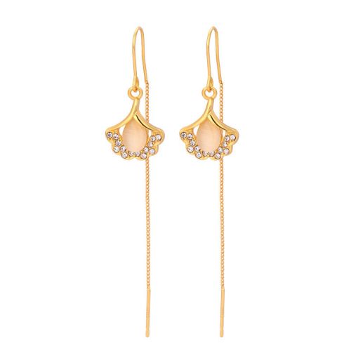 14K Gold Plated Ginkgo Leaf Threader Earrings | A8076