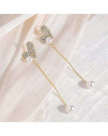 Pearl Heart Tassel Drop Earrings | A7430