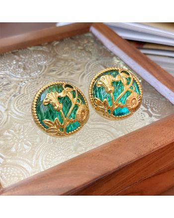 Vintage Gold Flower Circle Stud Earrings | HE12351