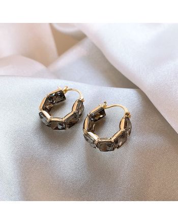 Geometric Black Crystal Hoop Earrings | A7551