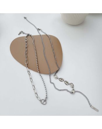 Asymmetric Layered Paperclip Lariat Necklace | HN894