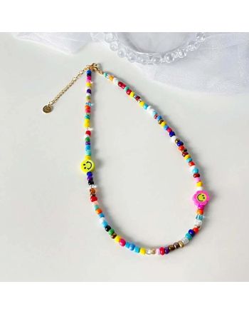 Colorful Beaded Smile Necklace, Y2k Necklace, Best Friend Gift | HN2026