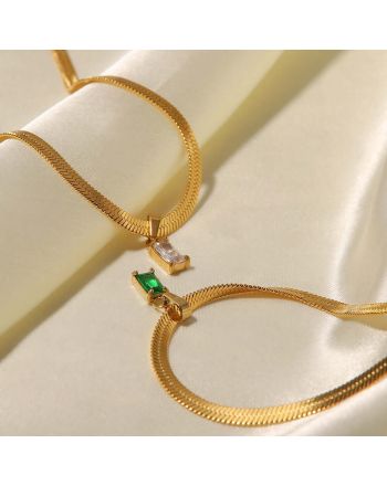 18K Gold Serpentine Necklace, Choker Necklace with CZ | JDN227