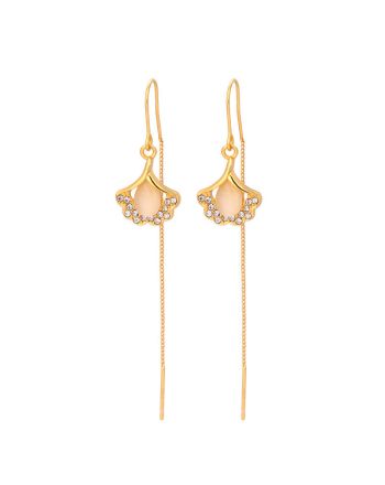 14K Gold Plated Ginkgo Leaf Threader Earrings | A8076